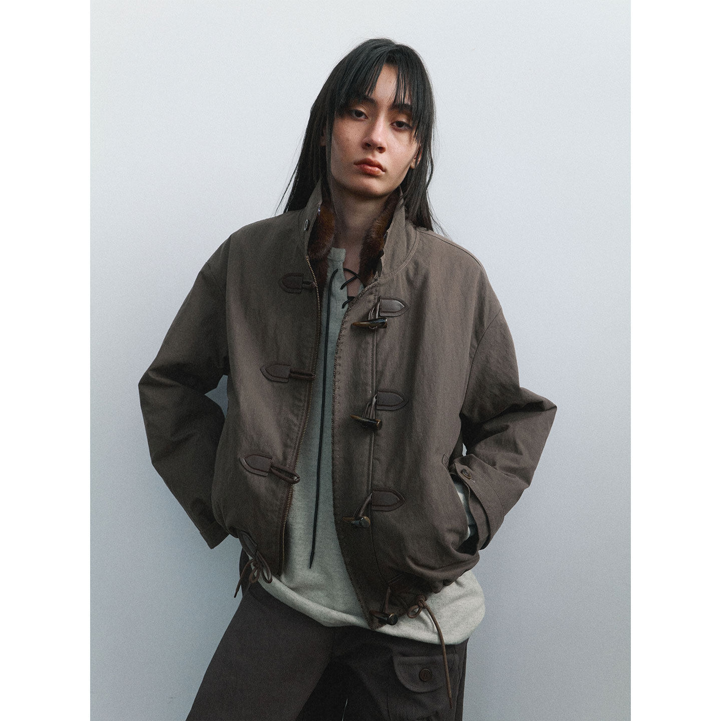 Funnel in复古盘扣百搭外套男女宽松休闲皮毛工装夹克