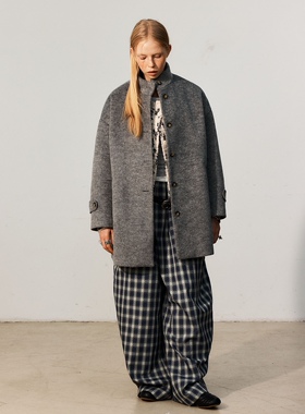 FUNNEL IN 厚款银灰色呢大衣外套今年流行皮草毛毛秋冬高级感