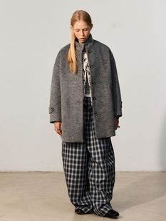 FUNNEL IN 厚款银灰色呢大衣外套今年流行皮草毛毛秋冬高级感