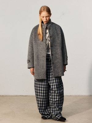 FUNNEL IN 厚款银灰色呢大衣外套今年流行皮草毛毛秋冬高级感