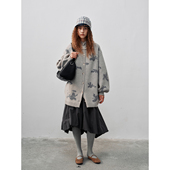 羊毛针织衫 花朵毛衣开衫 FUNNEL 女2025秋冬季 新款 中长款 外套