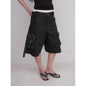 短裤 FUNNEL 五分裤 黑色休闲裤 2025新款 裤 女外穿夏薄款 直筒工装