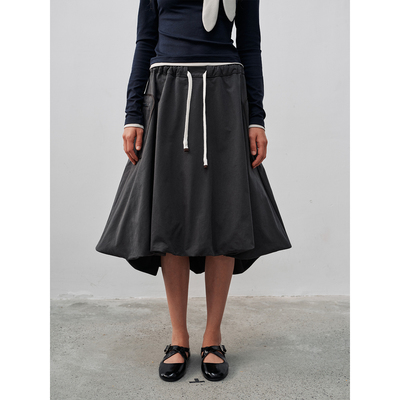 FUNNEL IN复古不规则下摆高腰显瘦撞色抽绳松弛感系带口袋花苞裙