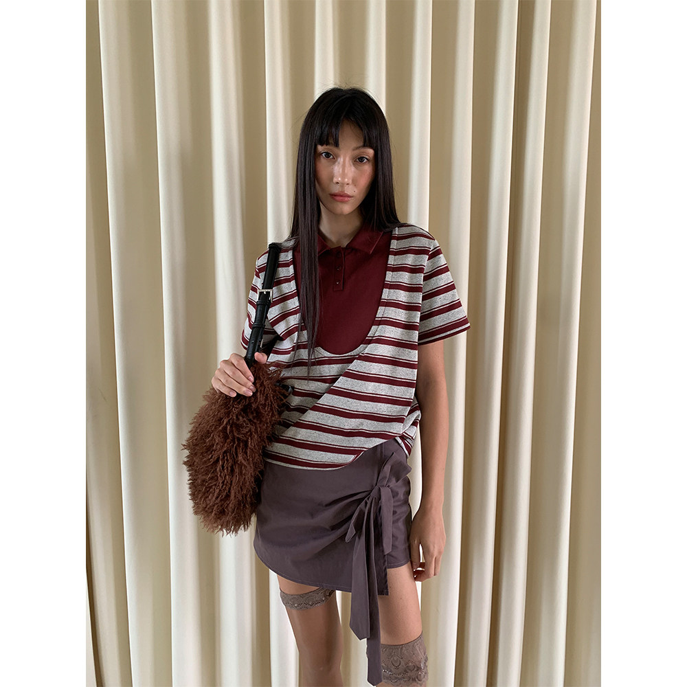 FUNNEL IN  撞色条纹POLO衫内搭打底衫短袖T恤上衣内搭打底衫