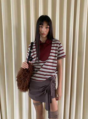 FUNNEL IN  撞色条纹POLO衫内搭打底衫短袖T恤上衣内搭打底衫