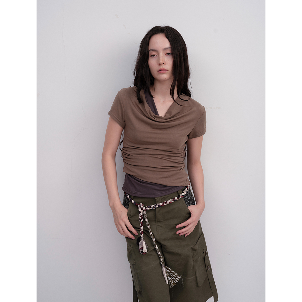 FUNNEL IN 短袖荡领T恤高级小众不撞款设计感气质上衣打底衫