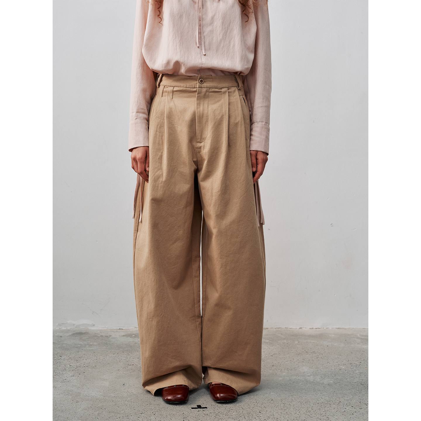 FUNNEL IN复古纯色双褶直筒阔腿裤女秋季通勤高级感宽松长休闲裤