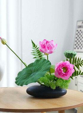新中式仿真荷花莲花花艺套装摆件