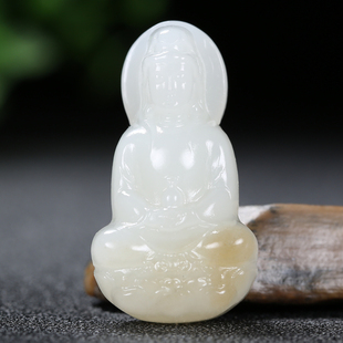 新疆和田玉且末料羊脂白玉观音挂件