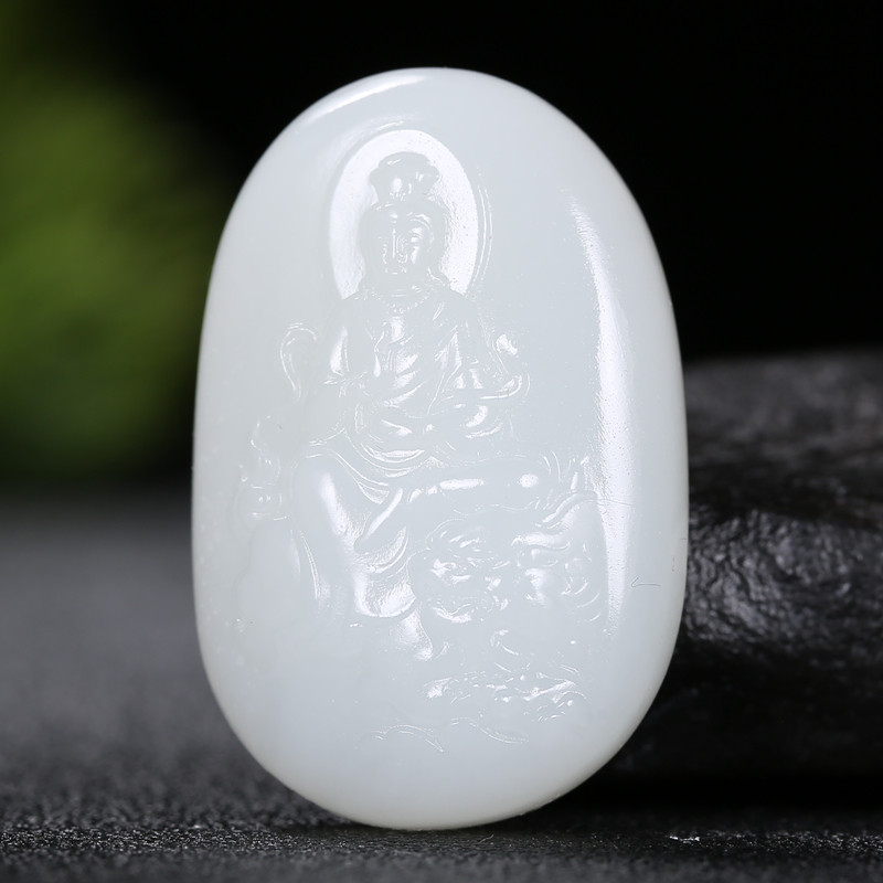 新疆和田玉羊脂白玉文殊菩萨吊坠