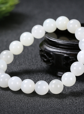 新疆和田玉羊脂白玉手链男女款   10mm