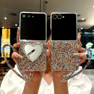 适用于Galaxy三星Zflip7手机壳新款 手链镶钻 Zflip6保护套折叠屏Zflip5全包防摔Zflip4补妆镜子支架Zflip3女款