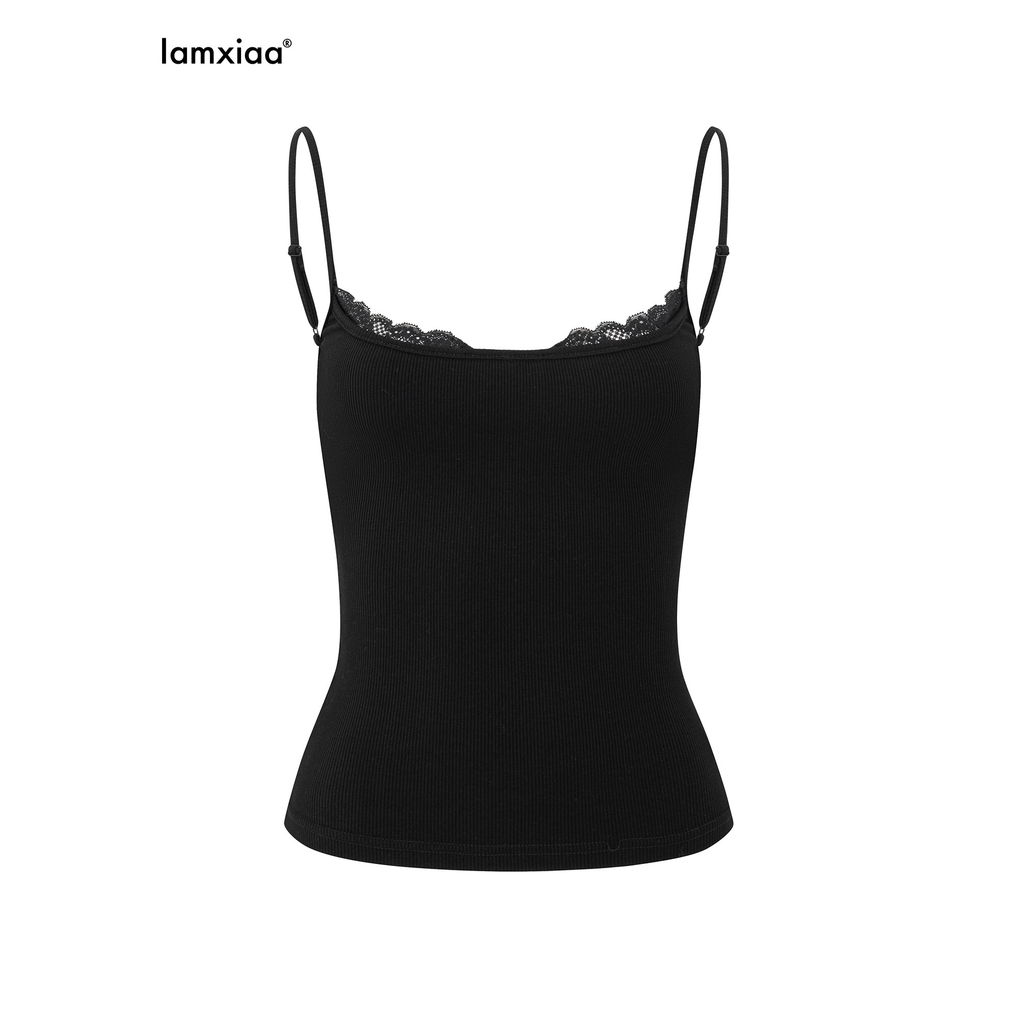 thumbnail for iamxiaa* with cotton, stretch pit strips, straight neck, lace embellishments, thin straps, slimming foundation suspenders