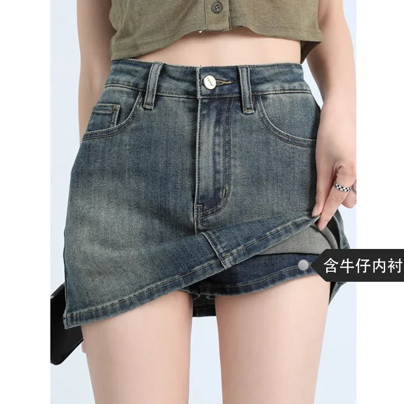 美式复古牛仔短裙女夏季显瘦性感辣妹紧身包臀裙裤短款高腰半身裙