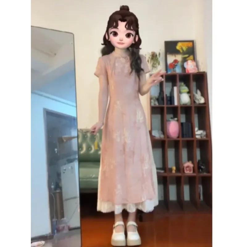 2025新中式国风连衣裙女夏季盘扣旗袍改良年轻款高端精致碎花气质