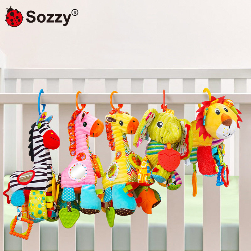 sozzy婴儿0-1岁安抚玩偶宝宝拉铃带音乐车挂床挂多功能益智玩具