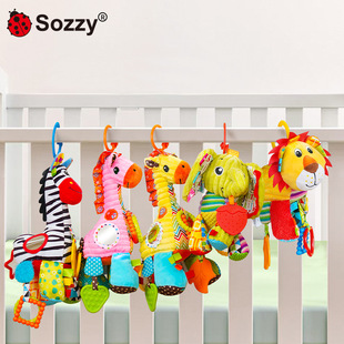 sozzy婴儿0-1岁安抚玩偶宝宝拉铃带音乐车挂床挂多功能益智玩具