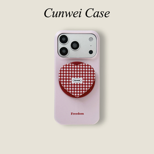 适用iphone17promax手机壳ins简约红蓝格纹爱心磁吸支架苹果16新款 13超火15promax保护套 15创意14pro女款