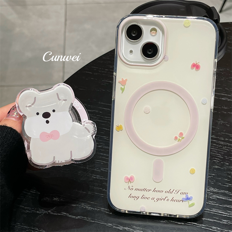 ins日韩可爱小狗磁吸支架适用iphone15promax苹果13手机壳新款16卡通12pro双层11超火13pro防摔14pro保护套软
