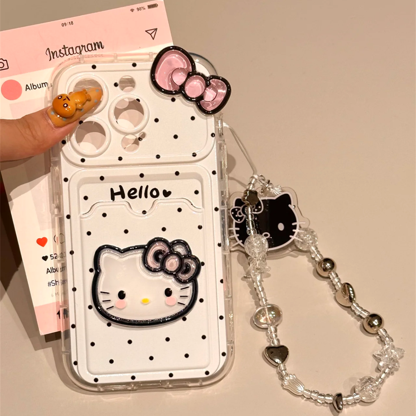 ins波点立体蝴蝶结猫咪适用iphone16promax苹果15手机壳新款13挂绳14pro可爱插卡卡包15pro防摔保护套链条