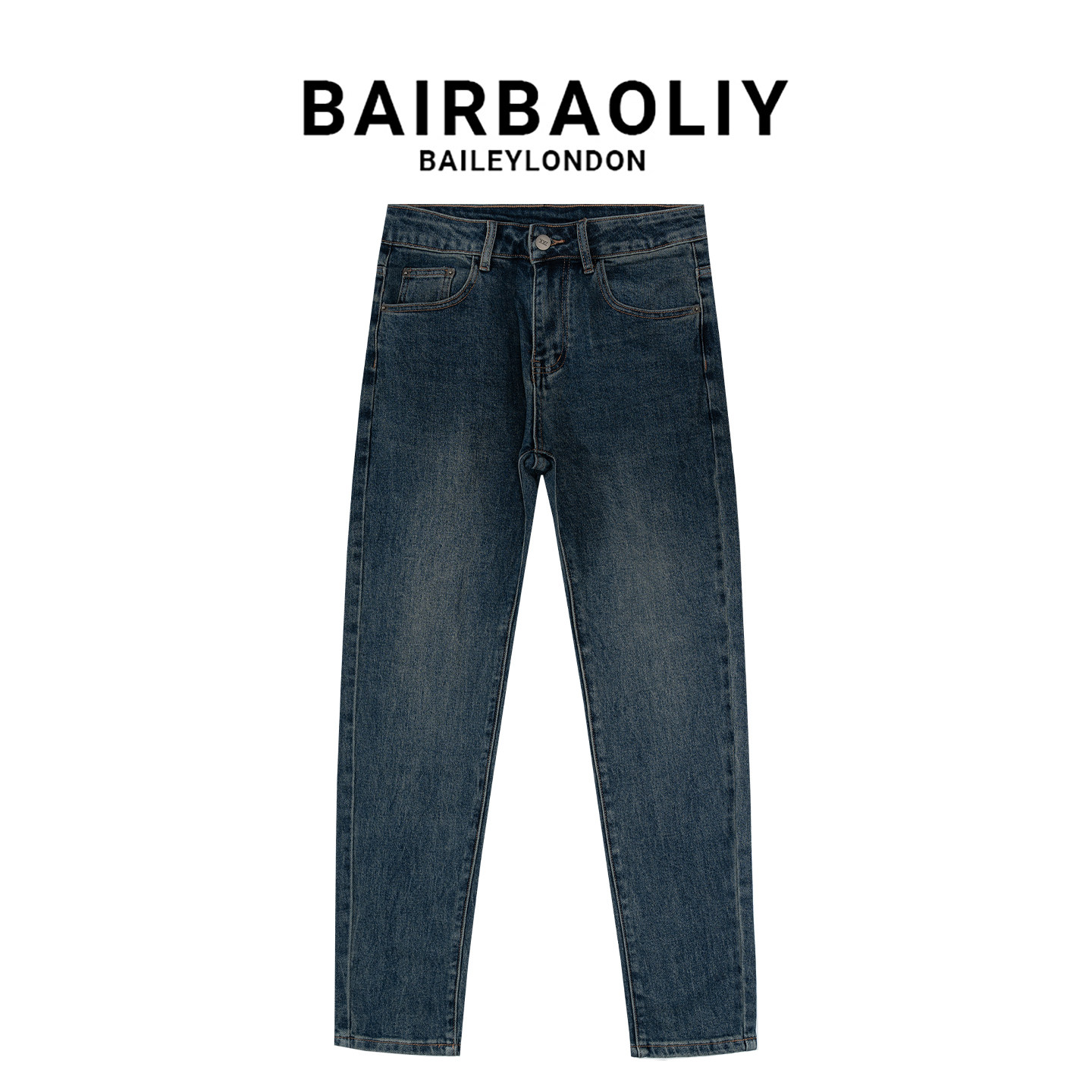 BAIRBAOLIY高街基础款复古水洗修身牛仔裤男士简约纯色小脚九分裤