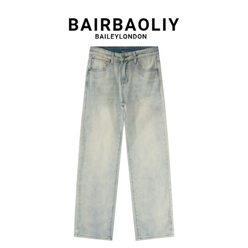 BAIRBAOLIY2026新款薄款直筒美式高街怀旧美式牛仔裤男士休闲百搭