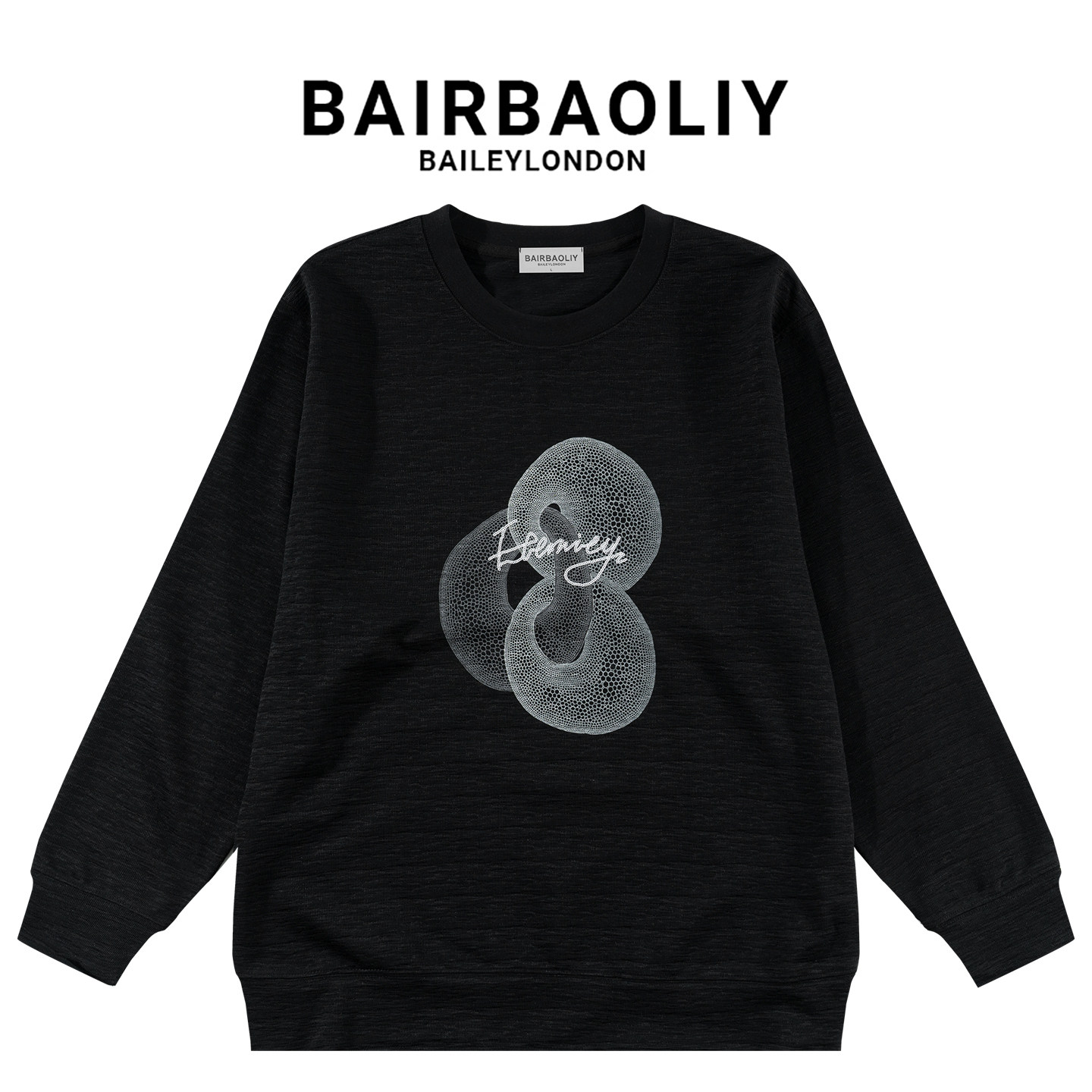 BAIRBAOLIY小众高级感艺术环扣印花卫衣纹肌理感秋冬休闲男女上衣