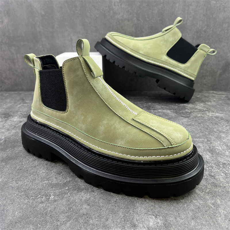 BOOTS MEN SNOW BOOTS HEIGHTENED LEATHER BOOTS LEATHER WINTER COTTON SHOES BRITISH WIND MID-TOP VELVET WARM MARTIN BOOTS MEN