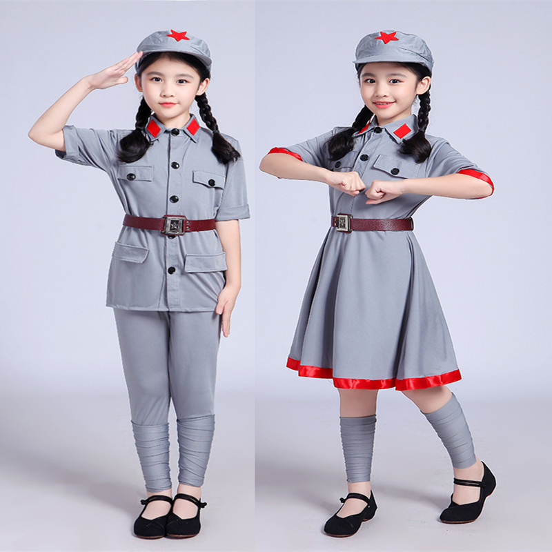 六一儿童小红军演出服男女童八路军表演闪闪红星舞蹈弹力军装复古