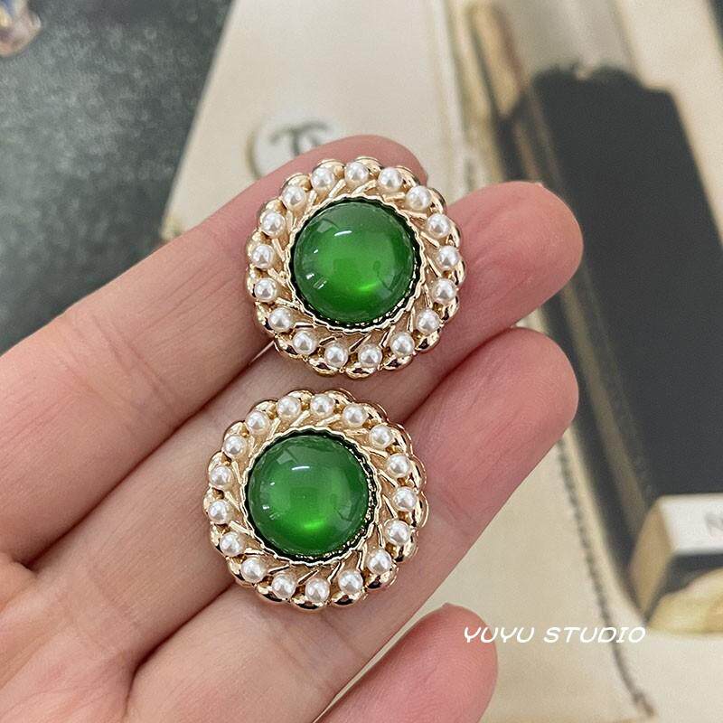 复古小香风祖母绿石珍珠纽扣外套大衣皮草扣子西服毛衣装饰钮扣