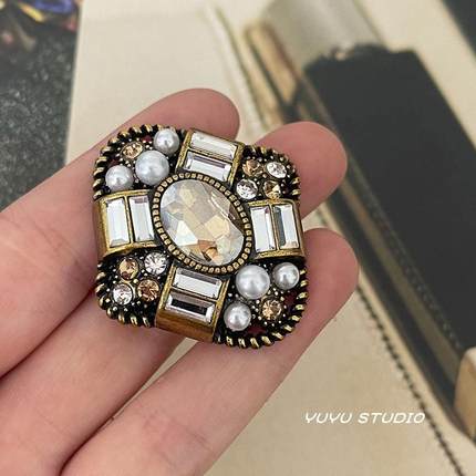 高档菱形大金属纽扣复古宫廷风呢大衣外套装饰扣皮草西服手缝扣子