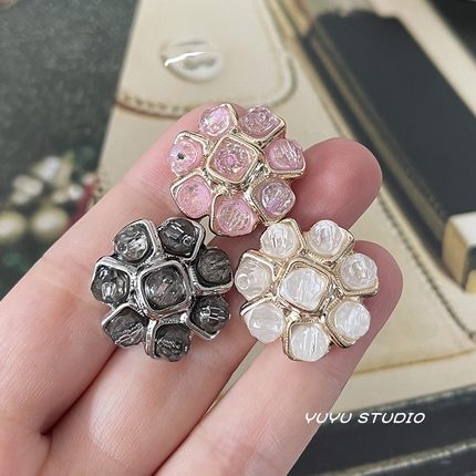 小香名媛风水晶玻璃珠花朵金属钮扣大衣毛呢外套装饰扣子皮草扣