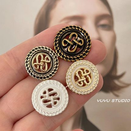 中古小香风扣子金属纽扣外套女上衣服装饰外套毛呢西装扣大衣风衣