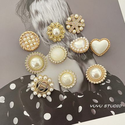 高档小香风精致金色珍珠水钻纽扣毛衣西服扣子皮草大衣外套装饰扣