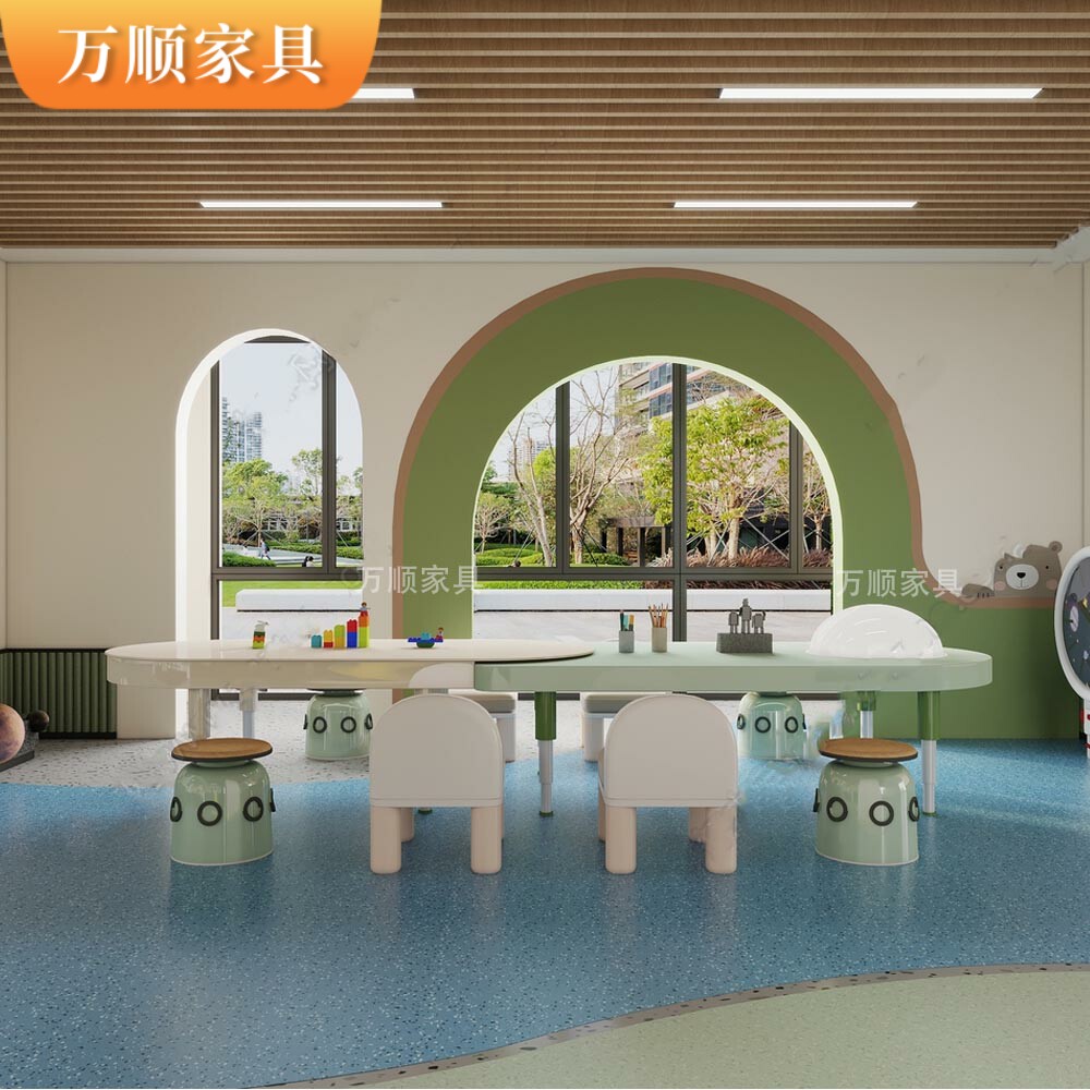 售楼部儿童娱乐区桌椅架空层儿童手工桌幼儿园学习桌儿童中心桌椅