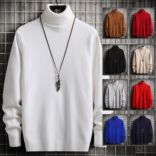 Pullover Turtle Jumper Sweater White Winter Men Male Neck