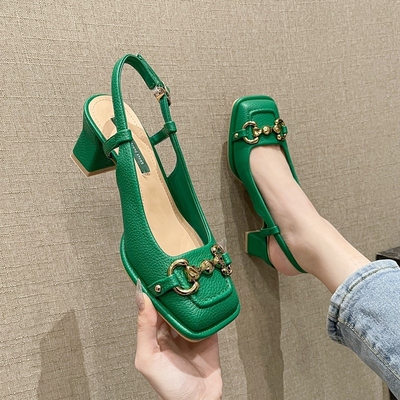 2025新款单鞋女粗跟包头罗马凉鞋
