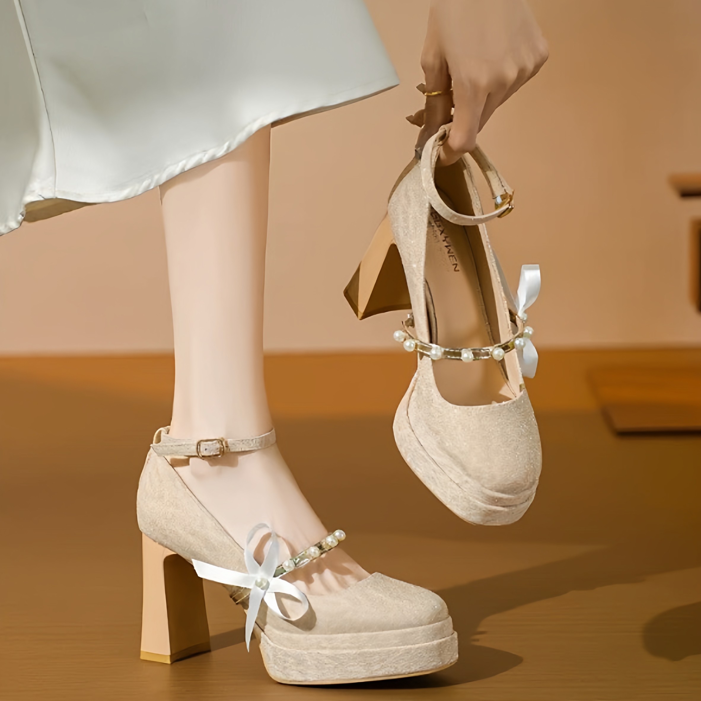 公主风蝴蝶结粗跟玛丽珍高跟鞋女圆头绝美细闪防水台婚鞋伴娘鞋子,女鞋,玛丽珍鞋,淘宝优惠券,粉丝福利购,淘宝优惠卷