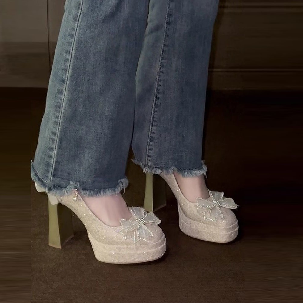 日常可穿香槟色高跟鞋女玛丽珍鞋