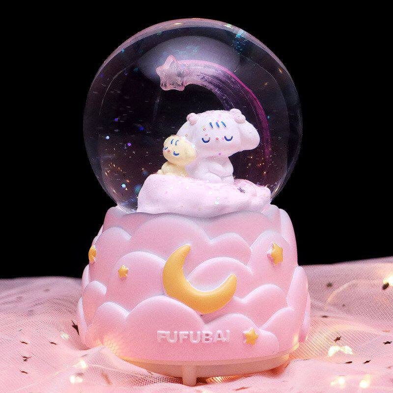 音乐盒水晶球旋转发光创意狗彩虹