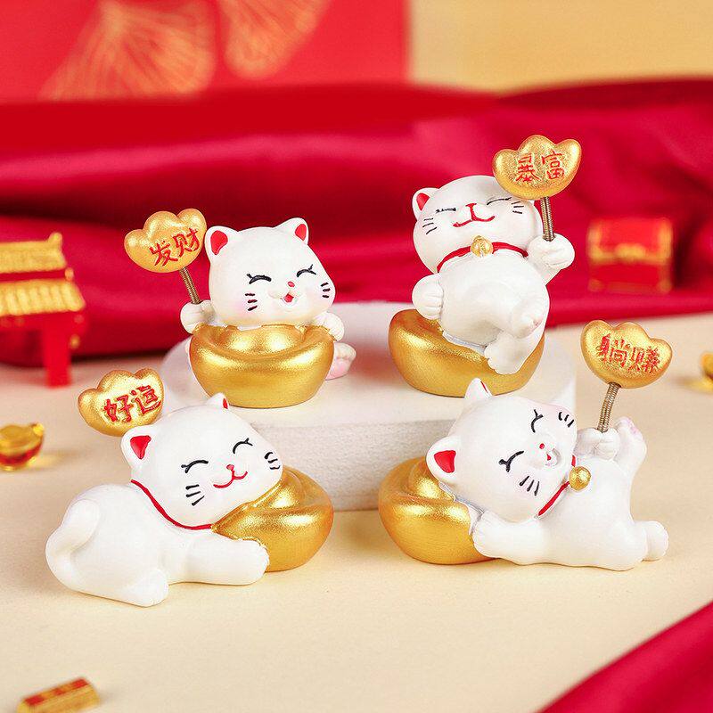招财猫弹簧摆件可爱迷你招财猫树脂桌面装饰摆件喜庆礼品汽车摆件