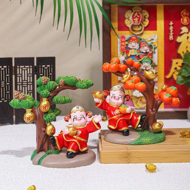 好运财神柿子树创意财神爷摆件家居装饰用品办公桌面工位车载装饰