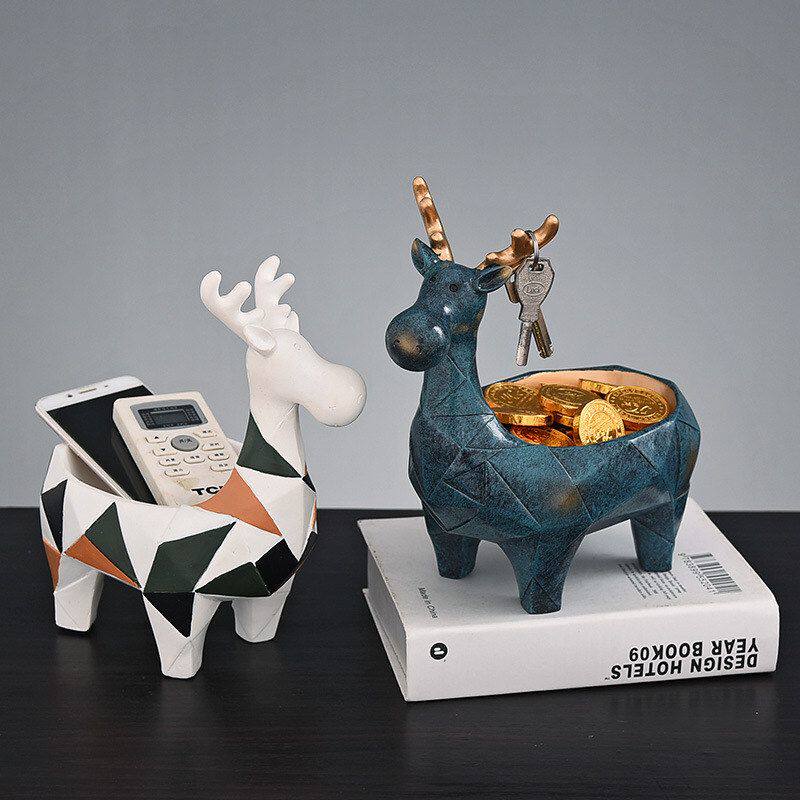 摆件装饰品玄关收纳鞋柜茶几欧式驯鹿创意家居门口摆件家居钥匙