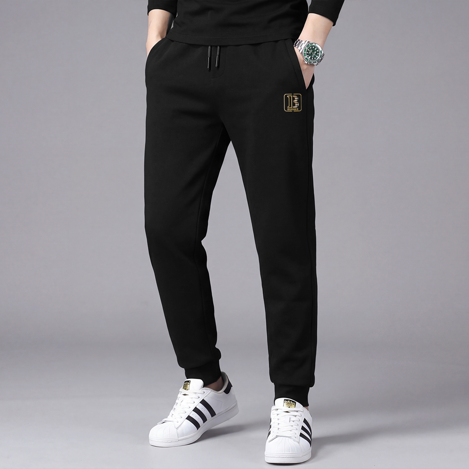 男士秋冬款加绒加厚运动休闲裤束脚裤子男薄款冰丝裤长裤2025新款