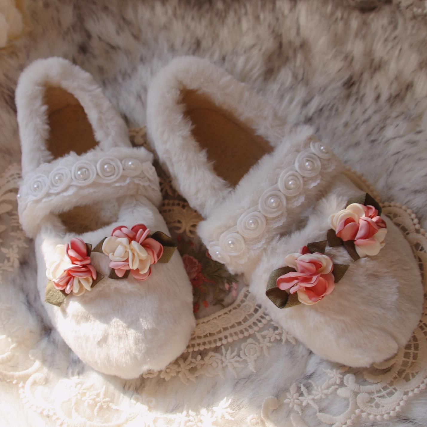 vintage甜瑶家平底毛毛鞋