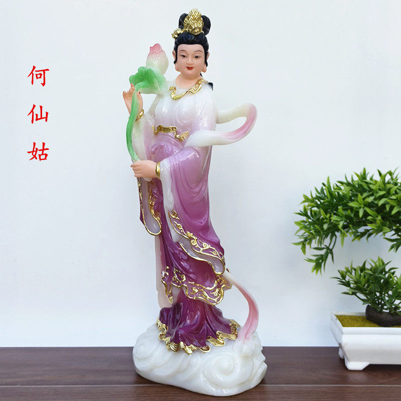 合成汉白玉何仙姑神像仿玉荷花仙子莲花仙子神像八仙神像