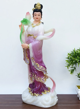 合成汉白玉何仙姑神像仿玉荷花仙子莲花仙子神像八仙神像