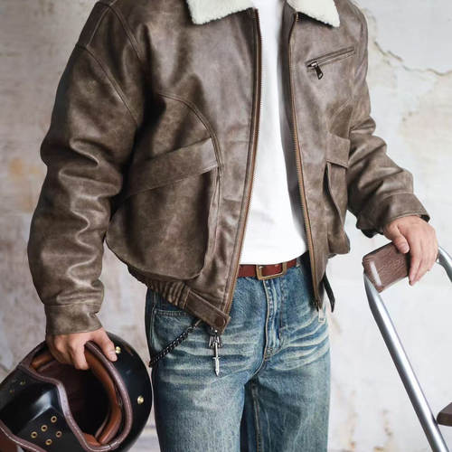 复古硬汉做旧防水美式皮衣外套