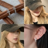 hucares 「满钻十字」定制爆闪十字架耳圈一对修饰脸型百搭耳环