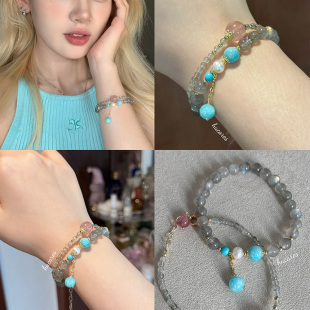 简约配饰 hucares原创「盐系月光」灰月光水晶手天河石串腕饰细款